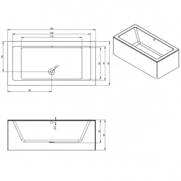 Акриловая ванна Riho Lugo Plug & Play B134014005/B134015005, 180 x 90 см, левая/правая, цвет белый (детальная фотография), современныe, hi-tech