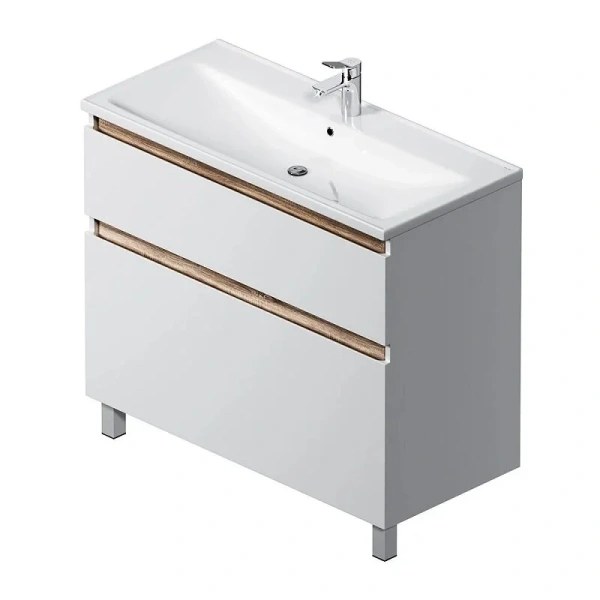 Тумба с раковиной напольная Am.Pm X-Joy M85AFSX1002WG 100 см с двумя ящиками (детальная фотография), современная, hi-tech