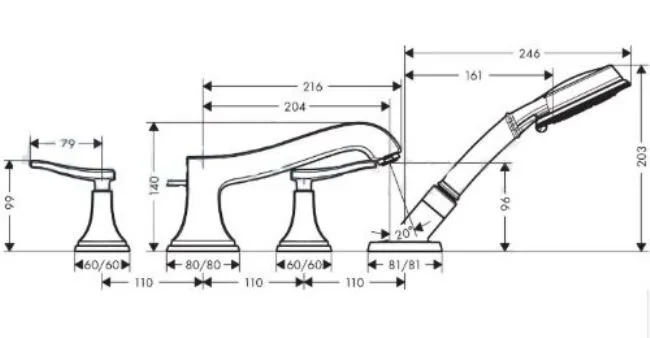 Смеситель для ванны Hansgrohe Metropol Classic 31441090,31441000 (детальная фотография), для ванны