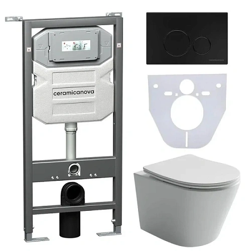 Унитаз с инсталляцией Ceramica Nova Balearica кнопка черная - фото 3