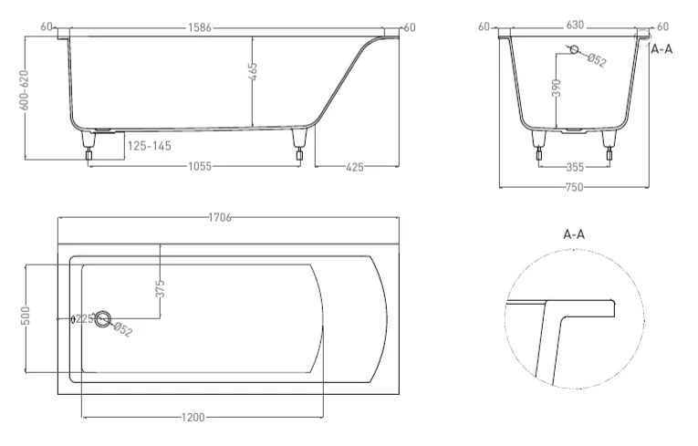 Ванна из искусственного камня Salini Cascata 170х75 см белый матовый 104113M (детальная фотография), искусственный камень
