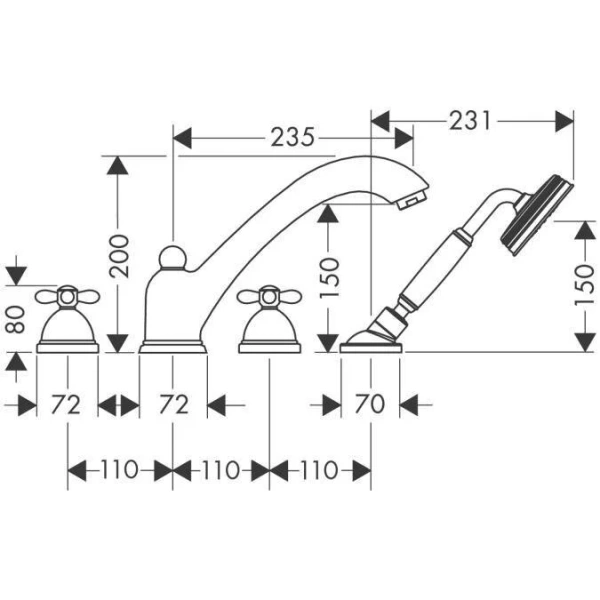 Смеситель на борт ванны Axor Carlton 17451 (детальная фотография), для ванны