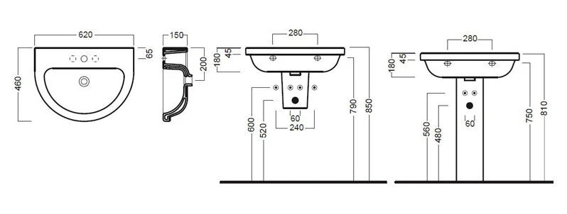 Раковина Hatria Erika Pro YXJE01 60х45 см (детальная фотография), подвесные, на полупьедестал, на пьедестал, пристенные