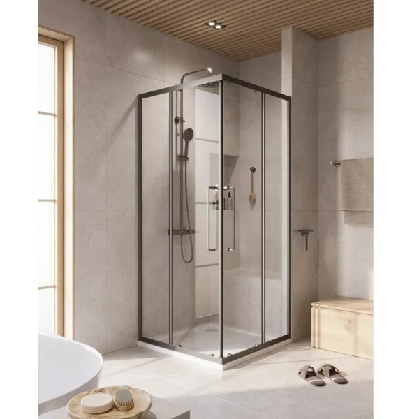 Душевой уголок Cezares Relax 100x100 см профиль оружейная сталь стекло прозрачное RELAX-304-A-2-100-C-GM (детальная фотография)