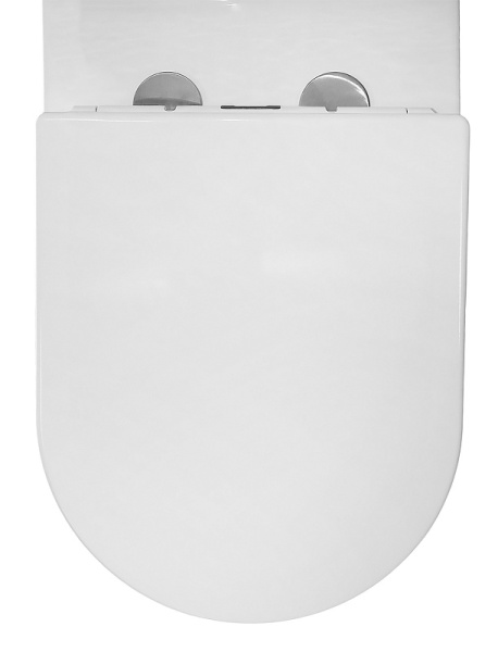 Унитаз компакт Azario Fretta Round безободковый AZ-7121 (детальная фотография), с вертикальным выпуском в пол, с горизонтальным, прямым выпуском, с прямым выпуском