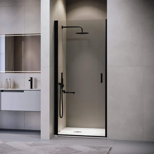 Душевая дверь в нишу RGW Leipzig LE-003B 90 см профиль черный, стекло прозрачное - фото 1