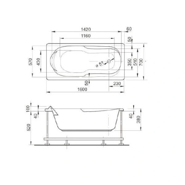 Ванна акриловая Veedi Ina 160x70, 13316070 (детальная фотография), акриловые
