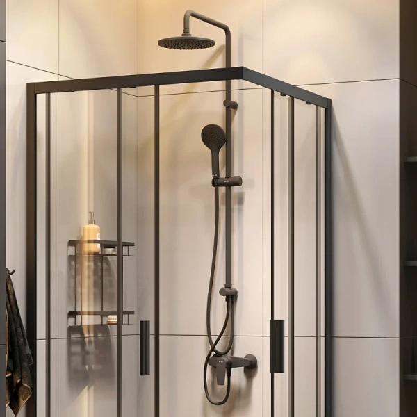 Душевой уголок Am.Pm Gem S 90x90 см с душевой стойкой WK93EP (детальная фотография), черные