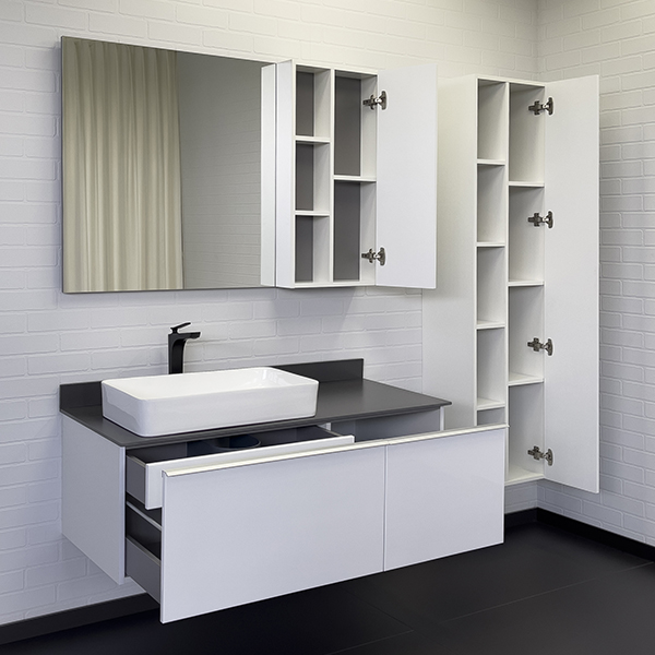 Тумба с раковиной подвесная Comforty Милан 120 см белая глянцевая 00-00014697CF (детальная фотография), подвесная, пристенная