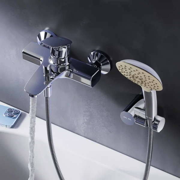 Смеситель для ванны AM.PM Spirit V2.1 с душевым набором F71A15000 (детальная фотография), современные, hi-tech