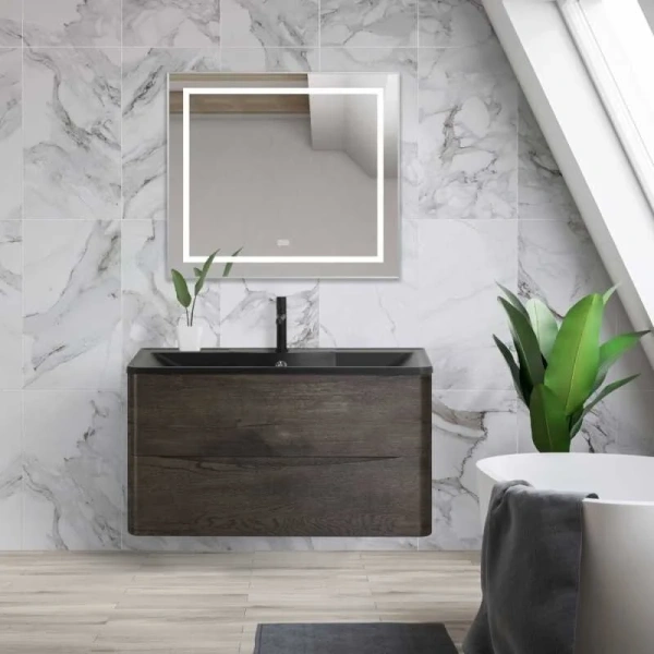Зеркало с подсветкой BelBagno Kraft 90 см с подогревом сатин SPC-KRAFT-885-785-TCH-WARM (детальная фотография), в раме