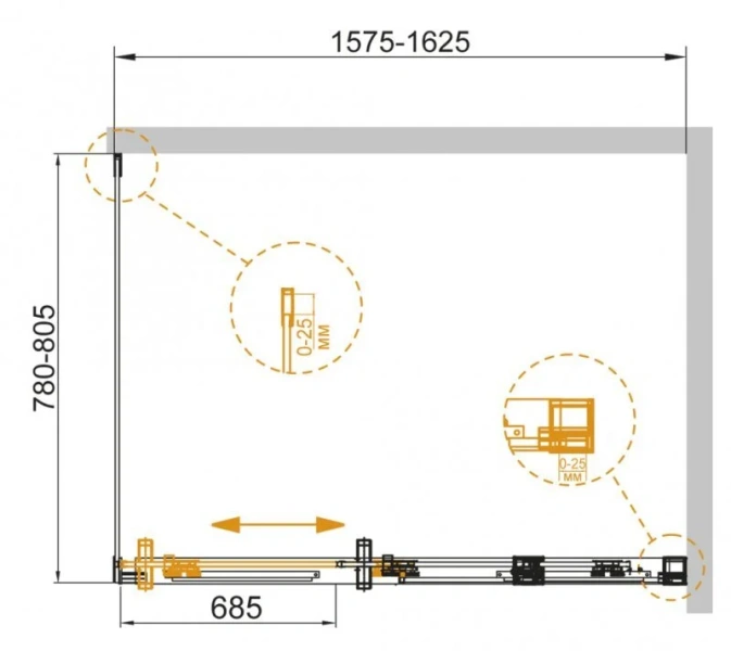 Душевой уголок Cezares Duet Soft 160х80 см прозрачное стекло, профиль хром DUET SOFT-AH-1-160/80-C-Cr (детальная фотография), прямоугольные
