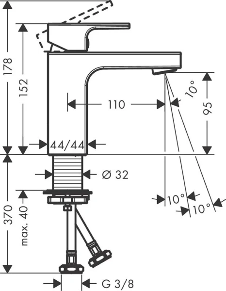 Смеситель для раковины Hansgrohe Vernis Shape хром, без донного клапана 71569000 (детальная фотография), для раковины