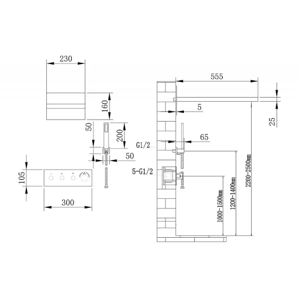 Душевой комплект Abber Rund хром AF8752 (детальная фотография), душевые комплекты, наборы