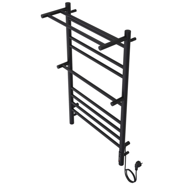 Полотенцесушитель электрический Акватек Альфа 50x90 см черный муар AQ EL RRP1090BL (детальная фотография), лесенка, вертикальные