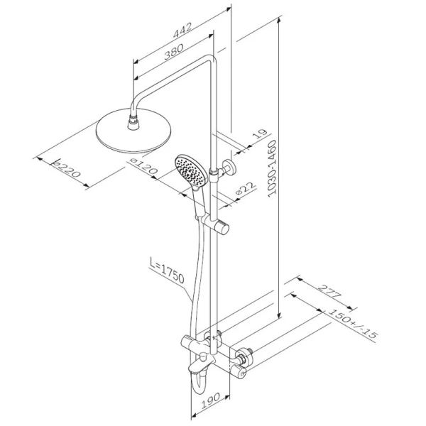 Душевая стойка Am.Pm Like с термостатом F0780522 (детальная фотография), современные, hi-tech