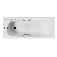 Чугунная ванна Vinsent Veron Concept VCO1407042H/VH0015BR-AS, 140 x 70 см, с антискользящим покрытием, ручки бронза, цвет белый