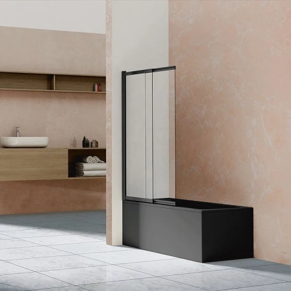 Шторка для ванны Vincea 100х145 см черная стекло прозрачное VSB-1E100CLB (детальная фотография), недорогие