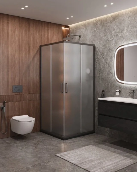 Душевой уголок Cezares Molveno 90х90 см стекло рифленое профиль оружейная сталь MOLVENO-A-2-90-P-GM (детальная фотография), современные, hi-tech