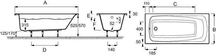 Ванна акриловая Jacob Delafon Patio 170х70 см белая, прямоугольная E6812RU-01 (детальная фотография), прямоугольные