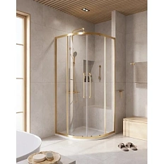 Душевой уголок Cezares Relax 100x100 см профиль брашированное золото стекло прозрачное