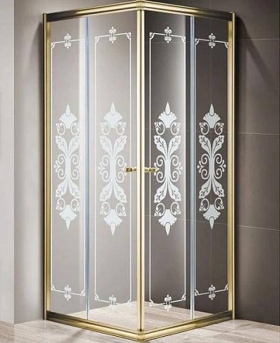 Душевой уголок Cezares Giubileo 90х90 см стекло прозрачное с узором профиль золото - фото 6