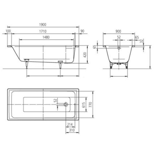 Ванна стальная Kaldewei Puro mod. 696 190x90 см полный Anti-SlIp 259634010001 (детальная фотография), 190x90 см