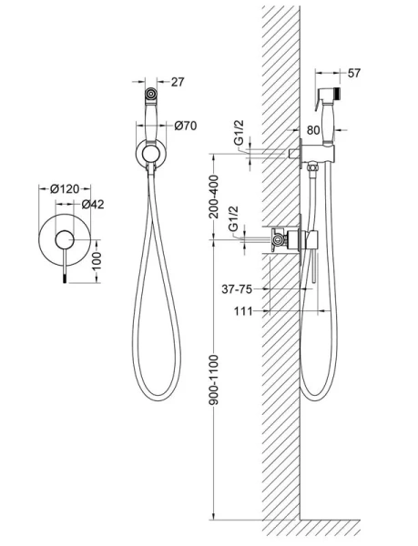 Гигиенический душ со смесителем Timo Saona черное золото 2389/18SM (детальная фотография), для туалета