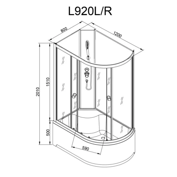 Душевая кабина Deto L920 120x80 см без крыши (детальная фотография), асимметричные