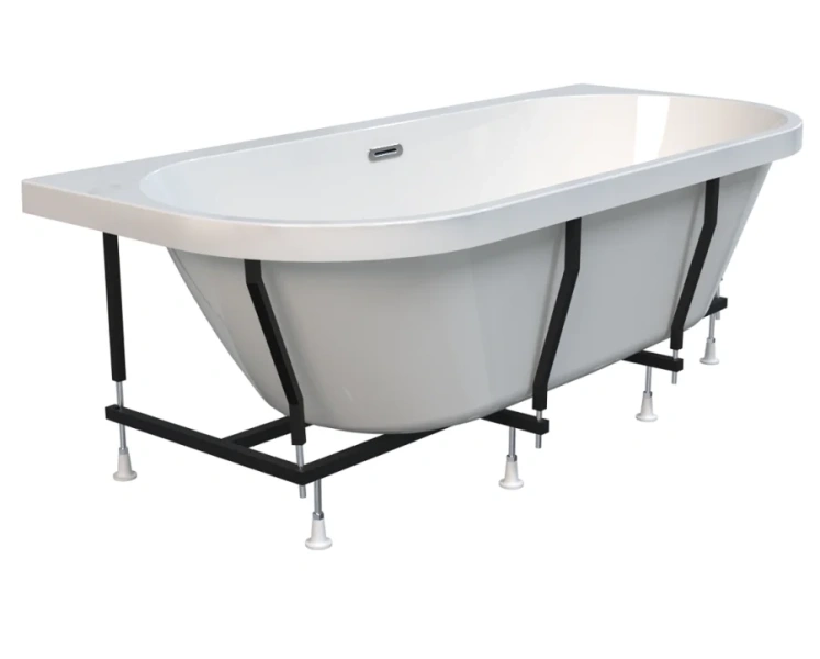 Акриловая ванна Радомир Вальс Макси 1-01-2-0-9-186К, 180 x 80 см, рама-подставка, фронтальная панель бесшовная, слив-перелив автомат Вальс цвета хром, белая (детальная фотография), 180х80