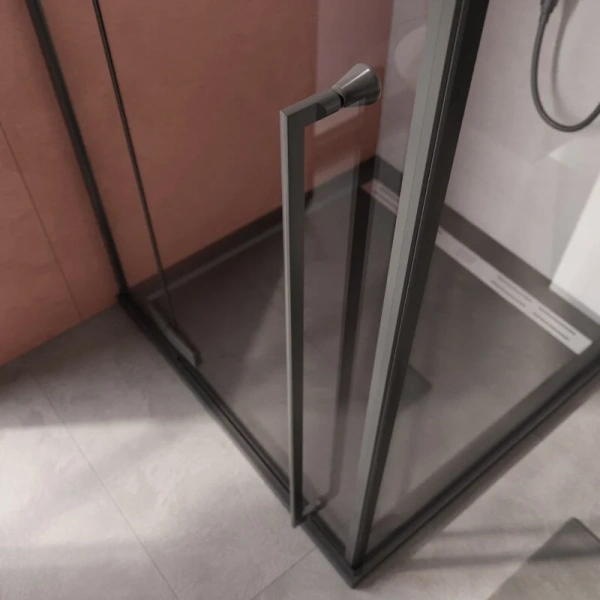 Душевой уголок Cezares Liner 90x90 см профиль черный левый LINER-A-1-90-C-NERO-L (детальная фотография), черные