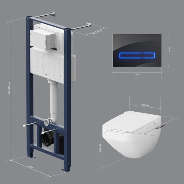 Унитаз с инсталляцией Am.Pm Inspire 2.0 сиденье с электронным биде, сенсорная кнопка IS450A38.CCC50A (детальная фотография), нет в наличии