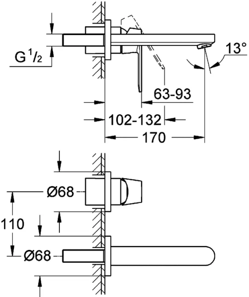 Смеситель для раковины Grohe Eurosmart Cosmopolitan 19381000 (детальная фотография), для раковины