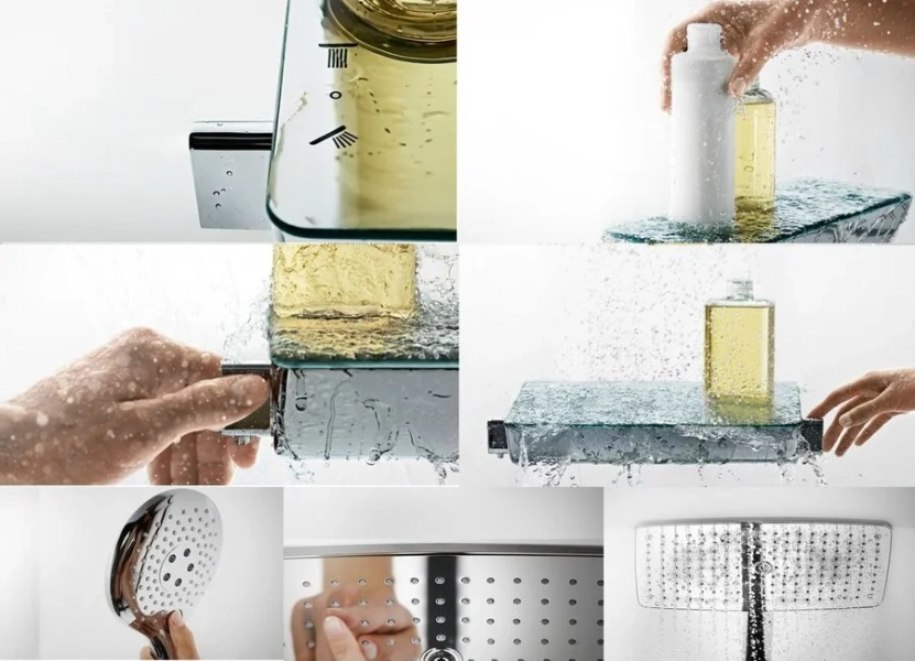 Душевая стойка Hansgrohe Raindance Select 27113 (детальная фотография), хром, белые