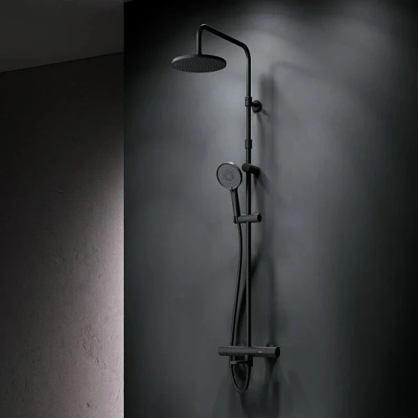 Душевая стойка Am.Pm X-Joy черная матовая F0785A522 (детальная фотография), с термостатом