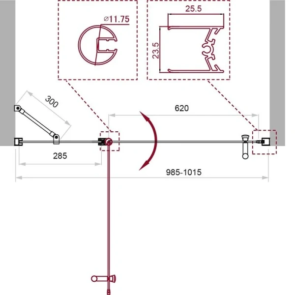 Душевая дверь в нишу BelBagno UNO 100 см стекло прозрачное UNO-B-12-30+70-C-Cr (детальная фотография), современные, hi-tech