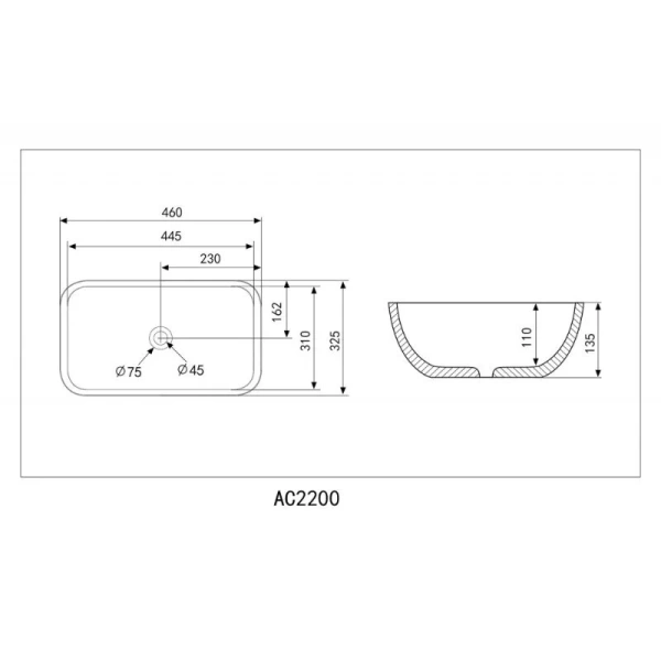 Раковина Abber Rechteck 46 см золото матовое AC2200MMG (детальная фотография), современные, hi-tech