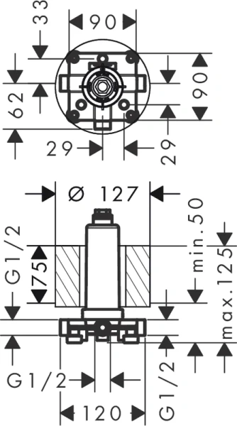 Скрытая часть верхнего душа Hansgrohe Rainmaker Select с потолочным подсоединением 24010180 (детальная фотография), в наличии