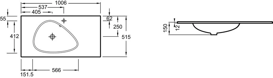 Раковина Jacob Delafon Nouvelle Vague 100 см матовая белая EB3021-DE1 (детальная фотография), современные, hi-tech