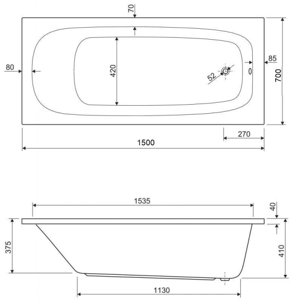 Ванна акриловая Cezares ECO-150-70-41-W37 прямоугольная (детальная фотография), акриловые