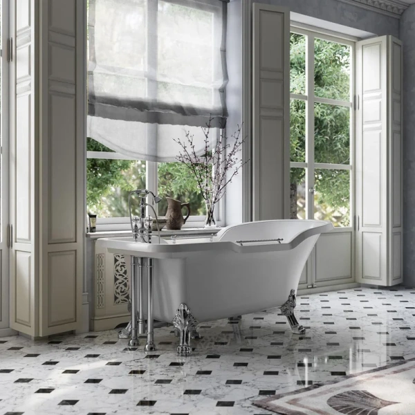 Ванна из искусственного камня Migliore Impero 180х87 см фурнитура хром 25268 (детальная фотография), искусственный камень