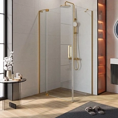 Душевой уголок Cezares Slider 110х80 см стекло прозрачное профиль брашированное золото