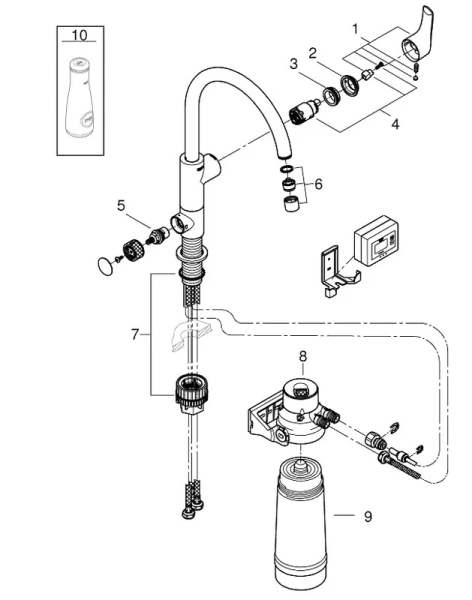 Смеситель для кухни с функцией фильтрации воды Grohe Blue 30383000 (детальная фотография), однорычажные, двухрычажные