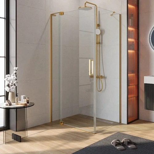 Душевой уголок Cezares Slider 110х80 см стекло прозрачное профиль брашированное золото - фото 10