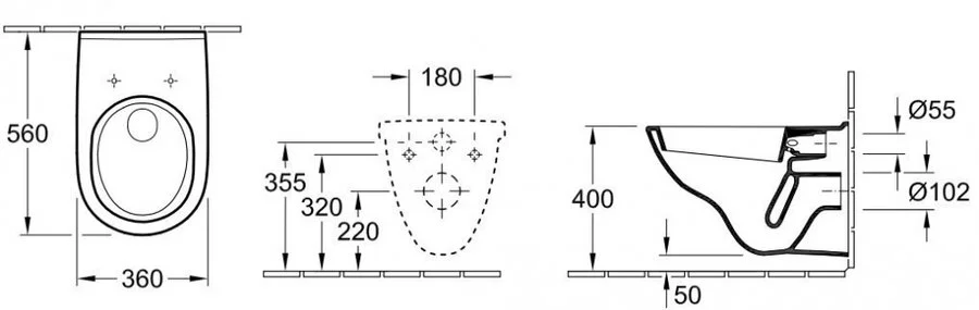 Унитаз подвесной Villeroy & Boch O.novo 566010 ободковый (детальная фотография), современные, hi-tech