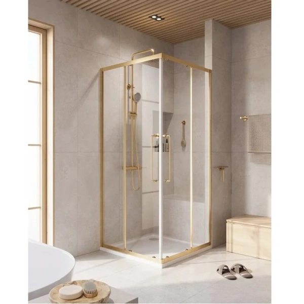 Душевой уголок Cezares Relax 100x100 см профиль брашированное золото стекло прозрачное RELAX-304-A-2-100-C-BORO (детальная фотография)