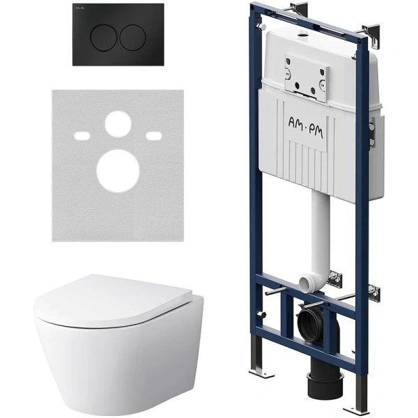 Унитаз с инсталляцией Am.Pm Sense клавиша черная матовая IS110138.741701 (детальная фотография)