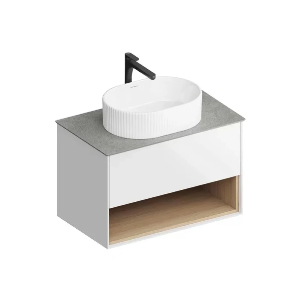 Тумба под раковину подвесная Kerama Marazzi Plaza Modern 80 см белая глянцевая PLB.M.80.1\WHT.V (детальная фотография), подвесная, пристенная