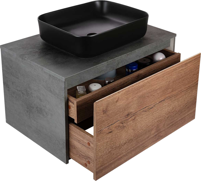 Тумба под раковину подвесная Vincea Mesa 80 см T.Oak/Beton VMC-2MS800TB (детальная фотография), светло-коричневая, серая, комбинированная