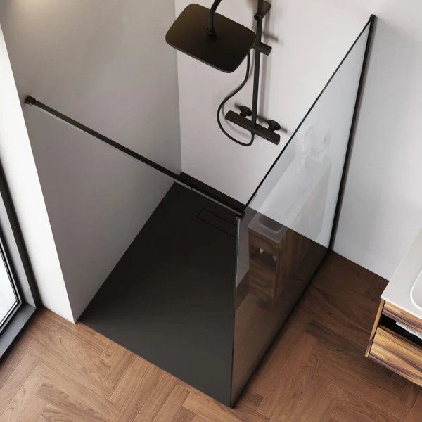 Душевая перегородка Am.Pm Func 100 см профиль черный W84WI-100-F1-BTE (детальная фотография), недорогие, стеклянные